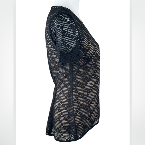 BCBGMaxAzria Black Lace Overlay Cacey Blouse Dressy Top Small - Picture 6 of 9